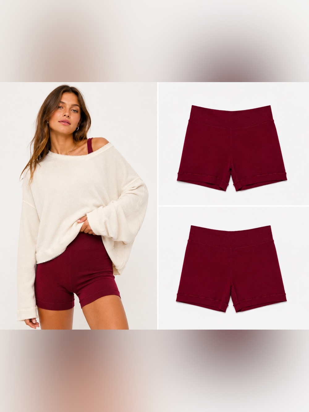 Intimately Free People Seamless Ribbed Boxer Shorts XS/S Burgundy Red Bike Knit